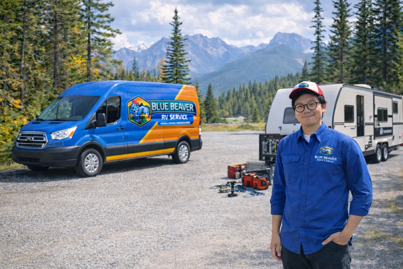 Nick, BlueBeaver founder and technical service lead, in the outdoors